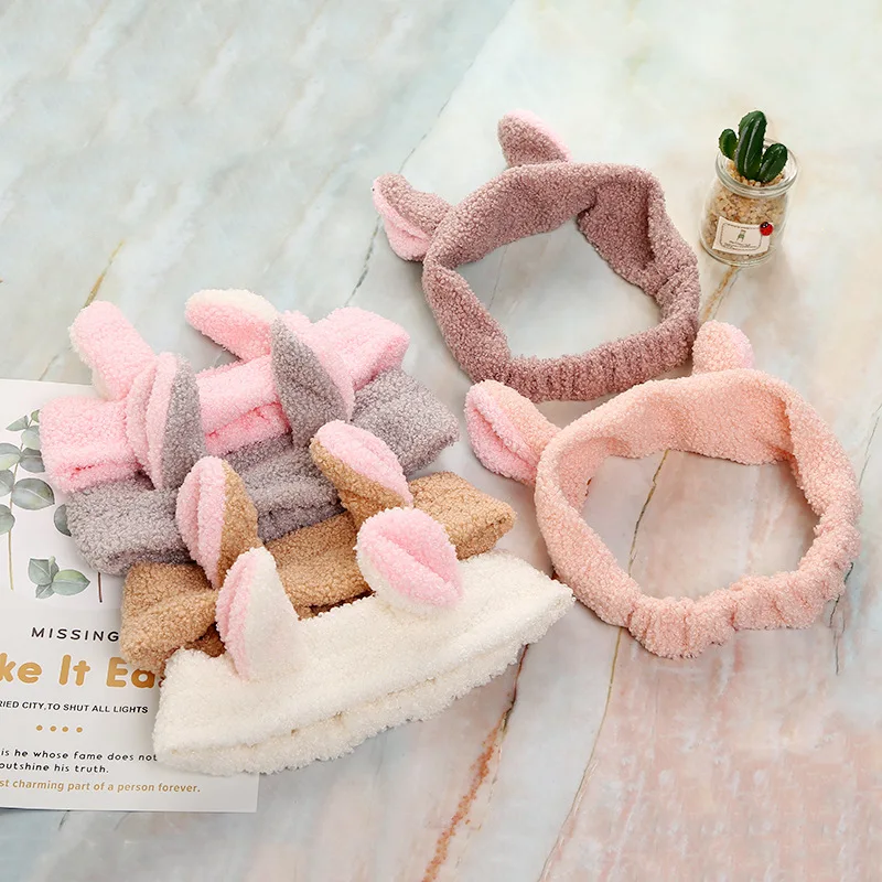 

Cute Face Washing Headband Hair Bands Plush Rabbit Ears Headband For Women Makeup Tools Hair Accessories