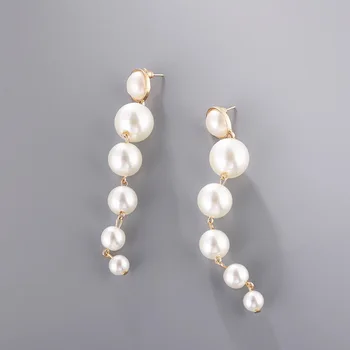 

DHL 200pair Trendy Elegant Simulated Pearls Long Dangle Earrings Wome Pearls String Statement Drop Earrings Scarf