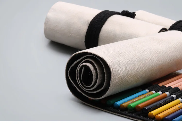 Solid color handmade canvas colored pencil curtain drawing special storage bag large capacity men's and women's roll pen bag