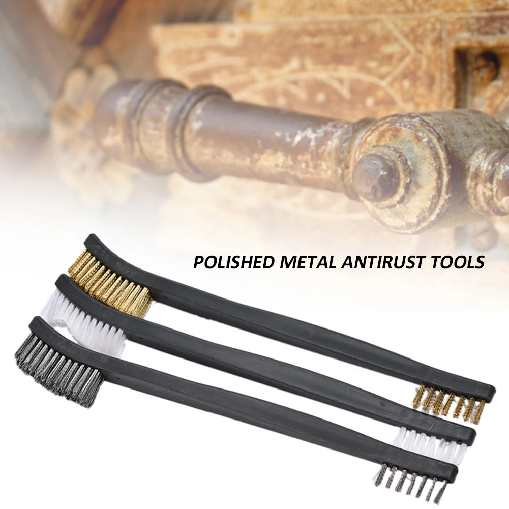 3pcs Mini Hand Wire Brush Set Steel Brass Nylon Cleaning / Polishing Details / Metal Rust Brush Light Scrubbing