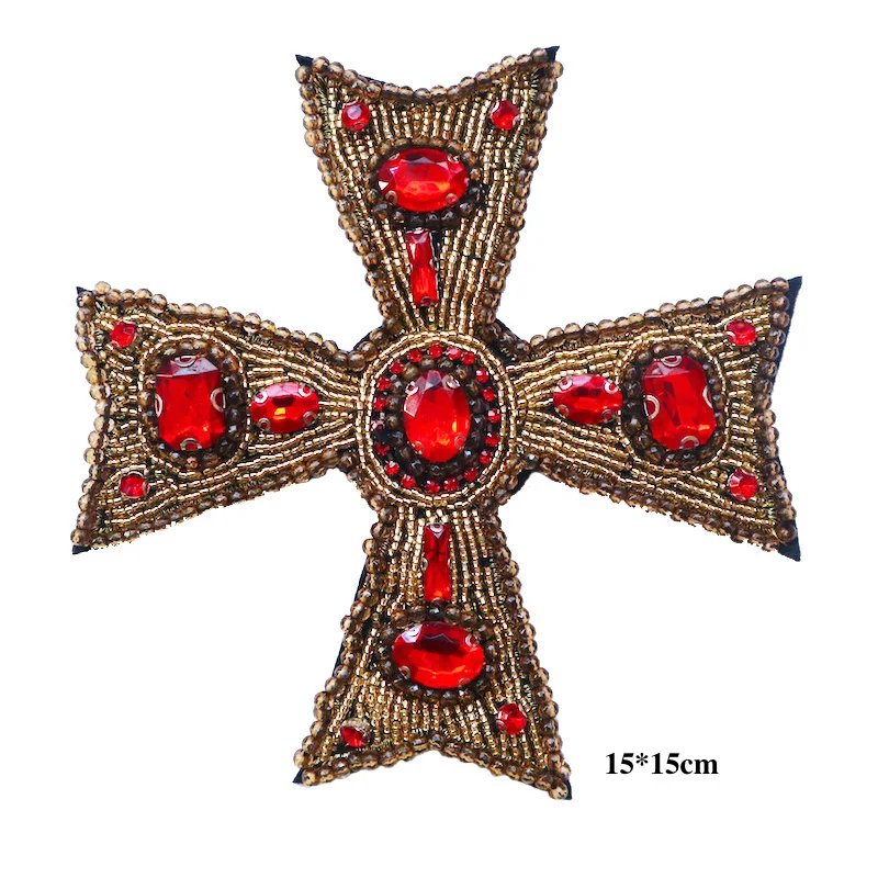 1 шт. ручной работы нашивки со стразами и Бисером Крест Пришить бисером патч