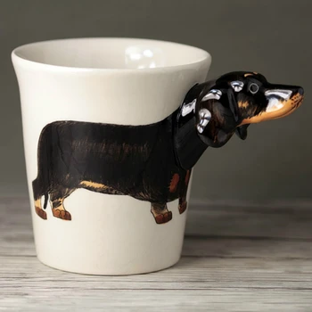 

Creative Hand Painted Dachshund Ceramic Mug 3D Black Dog Coffee Mug Personalized Ceramic Cups Office Cup