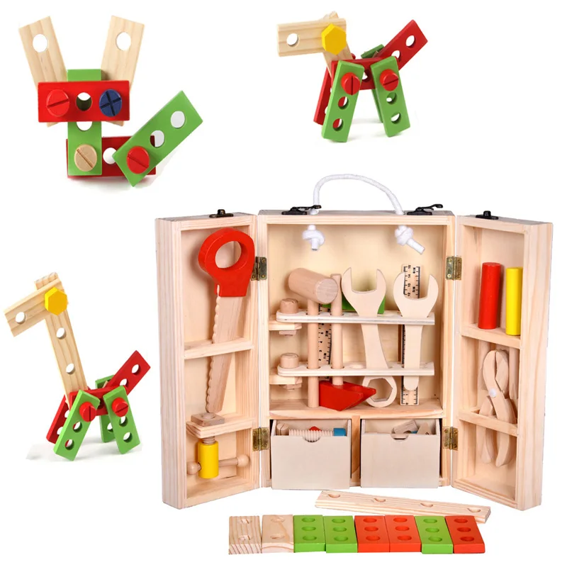 

Baby Wooden Tool Toys Multifunctional Tool Set Maintenance Nut Combination Box Wooden Toy Screw assembly toys for Boy Gifts
