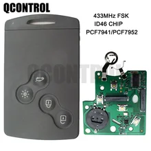 Qcontrol 4 botões remoto chave do carro cartão inteligente fob 433mhz pcf7941 ou pcf7952 chip para renault megane laguna cénica koleos clio