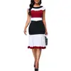 woman dress Office Lady O Neck Ruffled Hem Sleeveless Color Block Bodycon Knee-length Dress платье летнее vestido de mujer 2022 ► Photo 1/6
