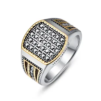 

Stainless Steel Men Male Ring Grey Cubic Zirconia Two Tone Engagement Band Fashion Geometry Party Anniversary Ring Anillos Mujer