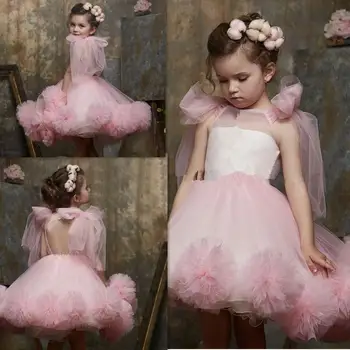 

Pink Girls Communion Dress Party Gown Floral Tulle Pink Flower Girl A Line Princess Birthday Gown
