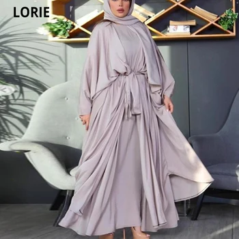 

LORIE Sliver Evening Dresses 2021 Muslim sheath Long Sleeve Chiffon Prom Party Gowns with Free Hijab Special Occasion Gowns