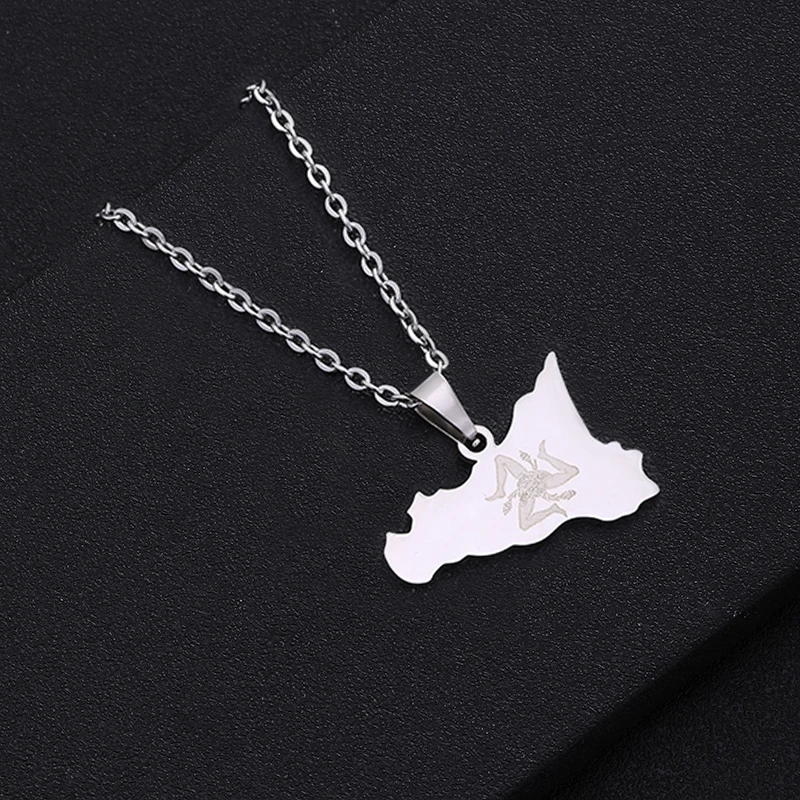 Italy Sicily Map Flag Pendant Necklace for Women Men Stainless Steel Gold Color / Silver Color Ethnic Anniversary Party Jewelry