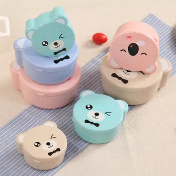 

4pcs Wheat Straw Eco-Friendly Lunch Box Leakproof Food Container For Kids Bento Box 2019 New Random Bear Pattern Lunch Box