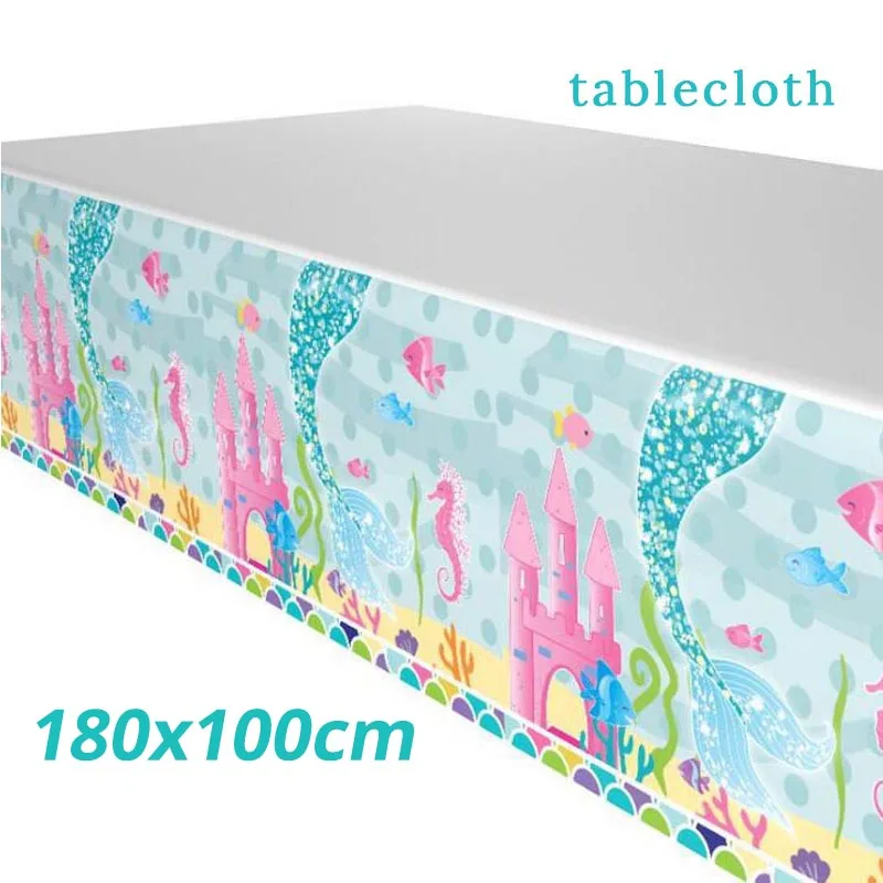 1pcs tablecloth Принадлежности для дня рождения русалки, ободок принцессы в виде морской звезды, Радужный головной убор в виде цветка русалки, вечерние аксессуары для волос в пляжную тематику - Цвет: 1pcs tablecloth