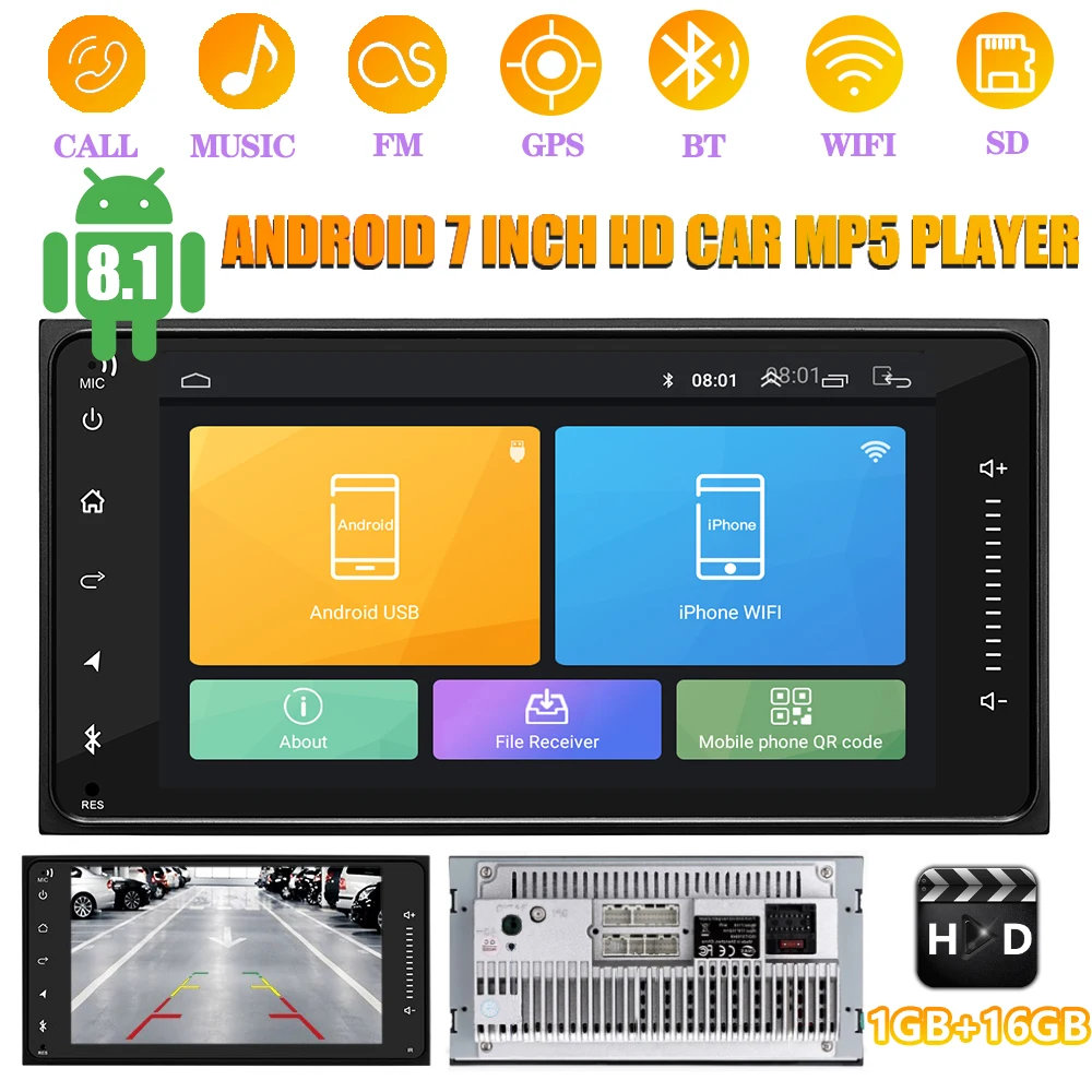 

Mirror Link Android 8.1 Car Radio 2din MP5 Player Bluetooth FM USB Rear View Camera Radio Recorder