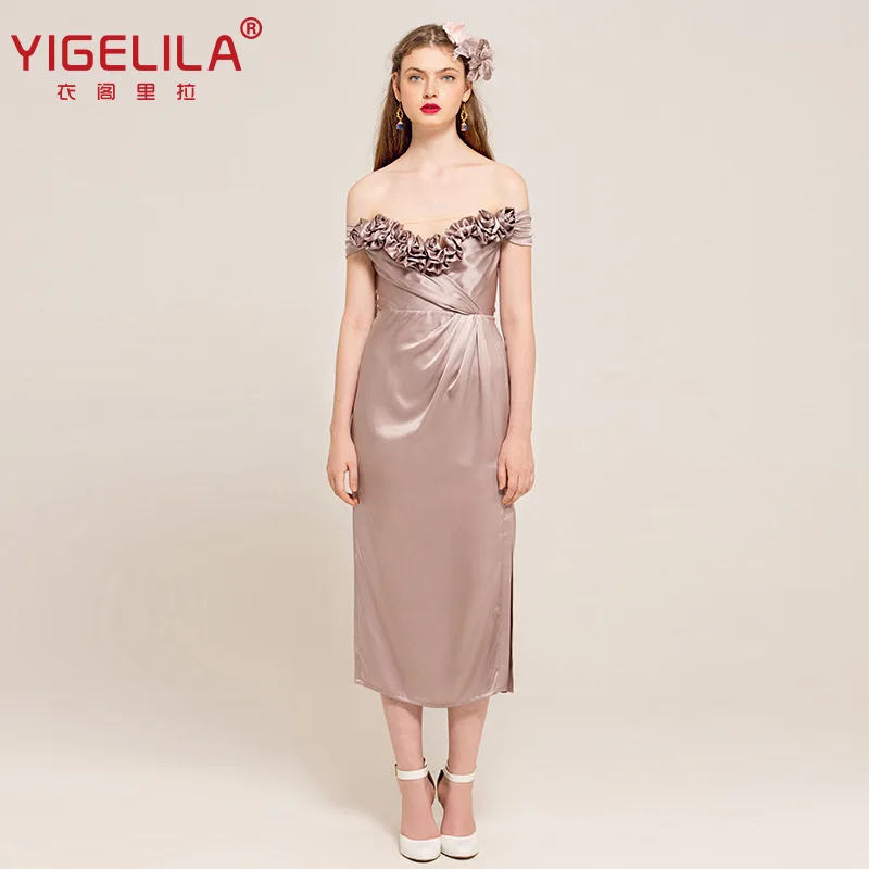 beige silk lutos floral dresses women 2020 summer long casual office work beach boho party dress plus size fashion slim dropship