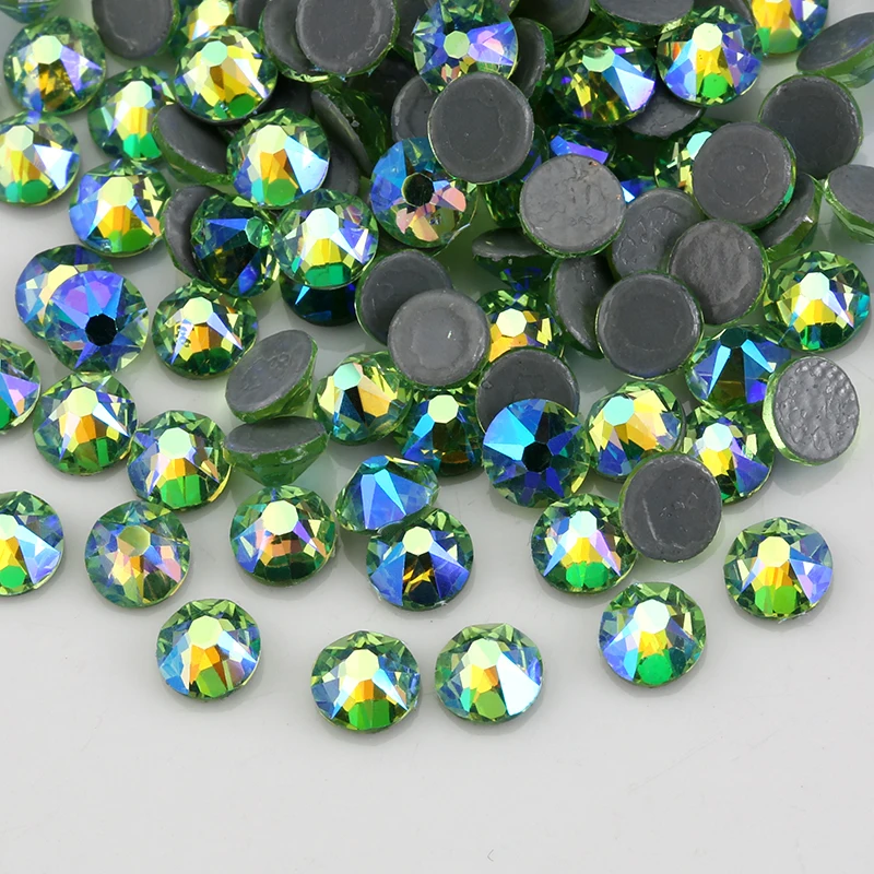 light green AB 8 big 8 small cutting surface Hot Fix Crystal Rhinestones Glass Hotfix Strass Stone Crystals AB Iron on Clothes - Color: light green AB