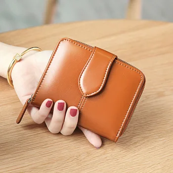 

2020 new retro oil wax cowhide female leather zipper coin purse short ladies wallet