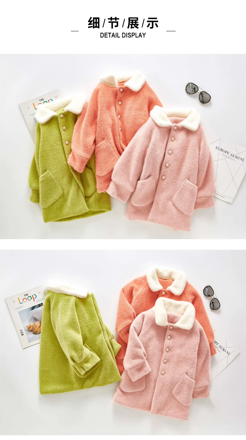 Пальто из искусственной норки для девочек; коллекция 2009 года; зимнее утепленное шерстяное пальто Детская одежда для девочек модные зимние куртки Ropa de invierno para ninos
