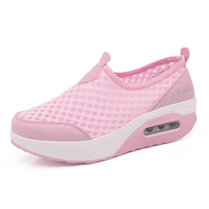 Женская обувь на воздушной подушке; обувь на платформе; кроссовки на танкетке; дышащая мягкая обувь для похудения; обувь для прыжков, визуально увеличивающая рост на 5 см - Цвет: pink rocking shoes