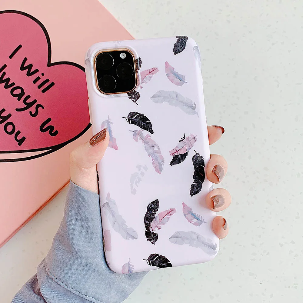 Винтажный чехол LOVECOM с перьями и листьями для iPhone 12 Mini 11 Pro XR XS Max 6 6s 7 8 Plus