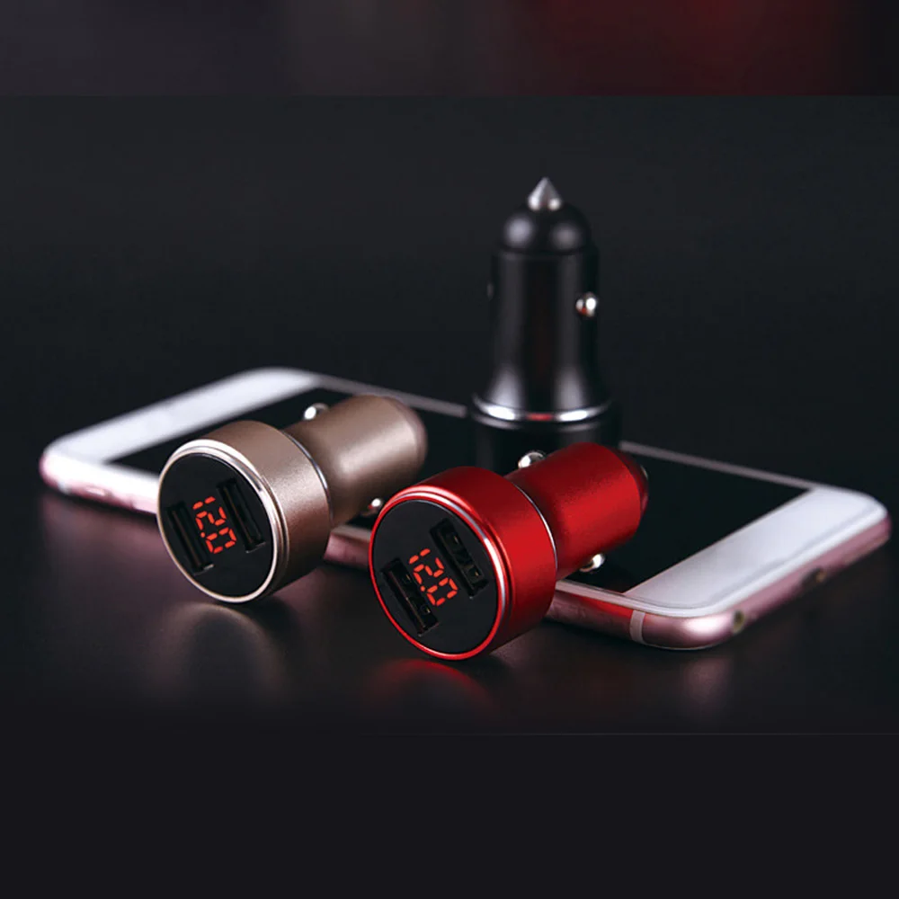 Car Auto Cigarette Lighter Mobile Phone Charger 12-24V Dual USB Digital Display