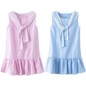 

sleeveless striped dress age for 6- 16 yrs teenage girls school style dress bow chiffon big girls frocks 2020 new summer clothes