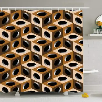 

Shower Curtain Set with Hooks 72x72 Pattern Imagine Join Shape As Op Illusions Known Optical Style Abstract Textures Impossible