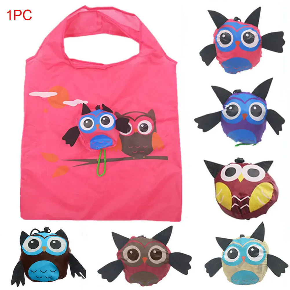 Travel Easy Storage Soft Eco-friendly Cartoon Animal Reusable Ladies Shopping Bag Gift Handbag Folding Food Tote With Handle