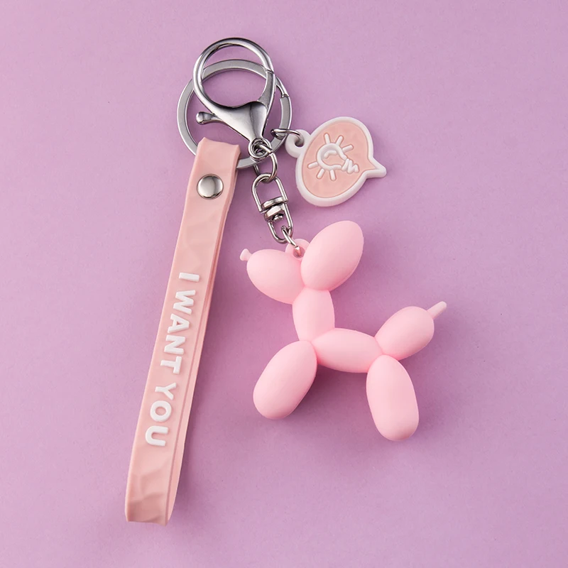 Soft Balloon Dog Keychain Blue Pink Black White Green Doll Pendant Creative Car Cute Bag Keyring Phone Girl Boy Couple Lanyard 5