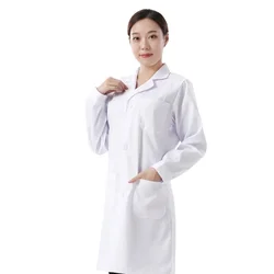Casaco de lapela com manga curta unissex, blusa branca para trabalho com lapela e médico, botão, manga comprida