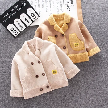 

2020 Winter Jacket Kids Velvet Thick Coat For Boys Double-breasted Plush Outwear Children Warm Outfit Faux Fur Clothing