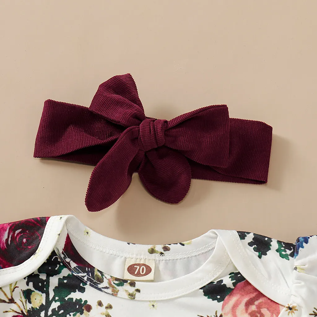 Детский комбинезон с длинными рукавами и цветочным рисунком; боди+ юбка на подтяжках; комплект из 2 предметов; Модный повседневный комплект одежды; одежда для маленьких девочек
