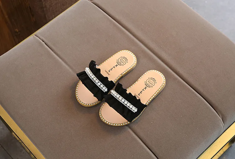 Childrens Shoes Kids Sandals For Toddlers Girls Princess Sweet Soft Pearl Beaded With Rhinestone Girls Slippers Slides 21-30