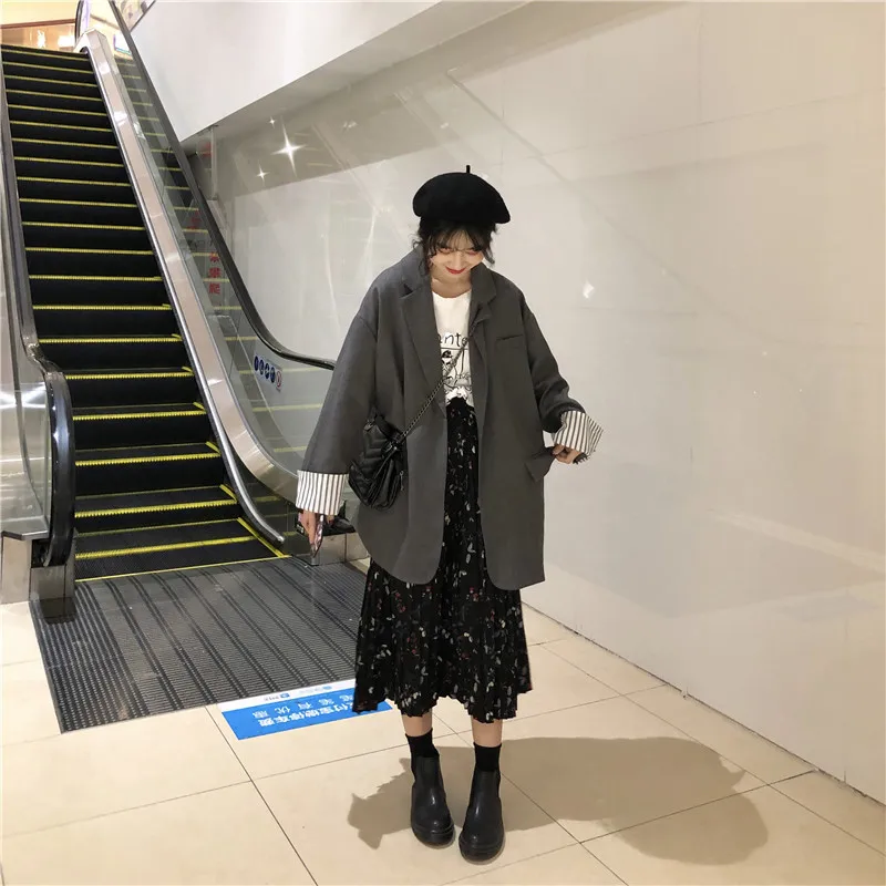 

Spring Clothing WOMEN'S Dress New Style Korean-style Simple Loose Casual Online Celebrity Small Suit Coat Students Mid-length Bl