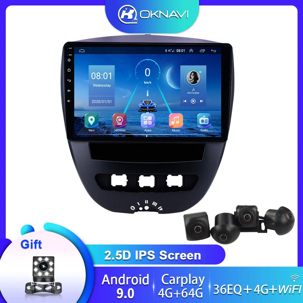 

Android 9.0 10 inch Carplay WIFI DSP Camera Radio Video Player For Peugeot 107 For Toyota Aygo 2005-2014 GPS Navigation No DVD