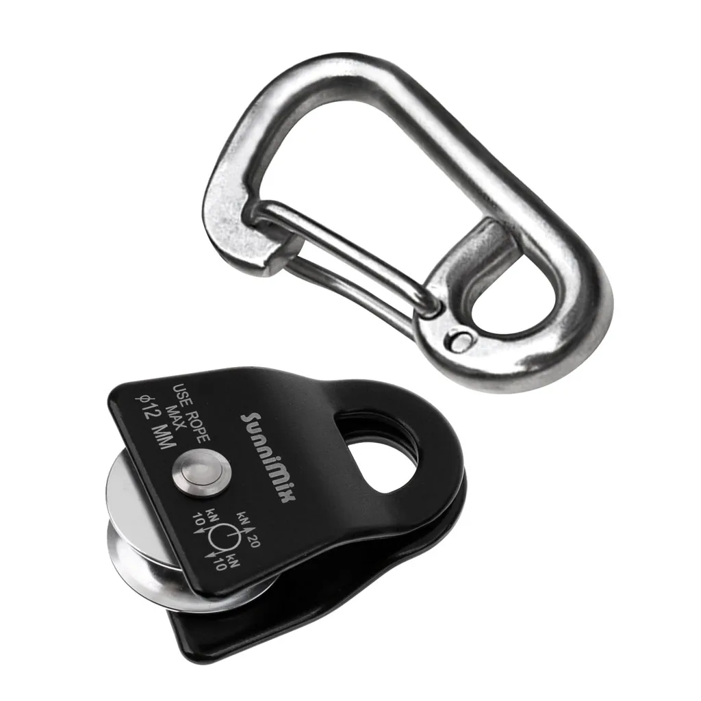

20KN Small General Purpose Mobile Pulley + Stainless Steel Climbing Carabiner Spring Snap Hook Climbing Accessories