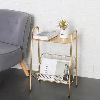 

Creative Golden Iron coffee table Living room Sofa Side Table Movable Dining Table Small end Table magazine rack Home Furniture