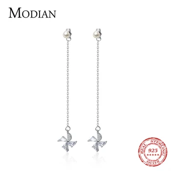 

Modian Windmill Shape Long Chain Drop Earrings for Women Cubic Zirconia 925 Sterling Silver Fashion Stylish Jewelry Brincos