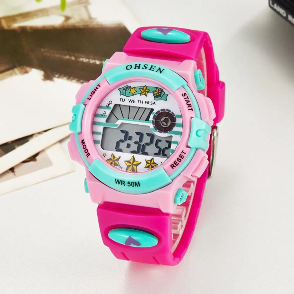 OHSEN Kids Sport Watches 50M Waterproof Red Cartoon Digital Wristwatch Stopwatch Electronic LED Children Watch For Boys Girls 2