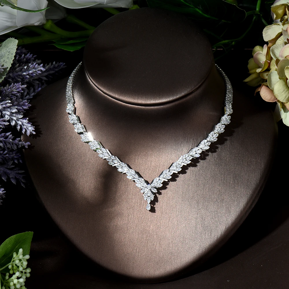 HIBRIDE Fashion Leaf Design 4pcs AAA CZ Women Bridal Wedding Jewelry Set Earring Necklace Set parrure bijoux femme mariage N-119 - Image 4