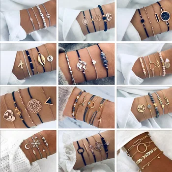 

30 Style European and American Bohemian Bracelets with Crystal Beaded and Tassel Golden Bracelet Set for Fashion Women Gifts