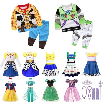 

Girls Princess Snow White Costume Summer Belle Jasmine Anna Rapunzel Fancy Dress Up Children Halloween Toy Story Outfit Clothes