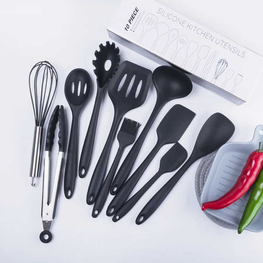 

Silicone Kitchenware High Temperature 10 Piece Set Kitchenware Set Nonstick Cookware Spatula Spoon Kitchenware