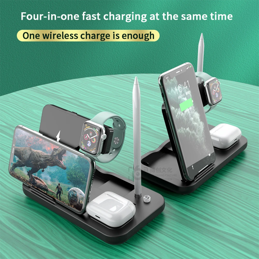 

Wireless Charger 4 in 1 Qi 15W Fast Charging Stand For iPhone 12 Mini 12 Pro MAX 11 For Apple Watch AirPoad Pro Pencil Charger