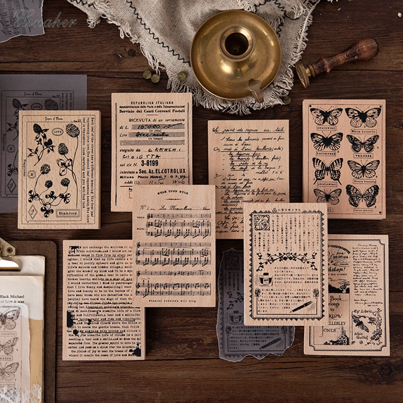 

XINAHER Retro butterfly plant background stamp DIY wooden rubber stamps for scrapbooking stationery scrapbooking standard stamp