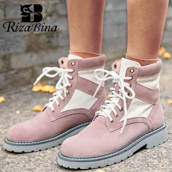 

RIZABINA Women Ankle Boots Real Leather Winter Autumn Designer Shoes For Women Lace Up Round Toe Party Short Boots Size 34-39