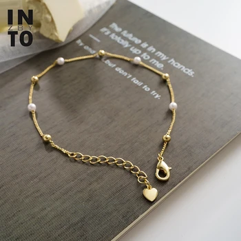 

Into zby Trendy Pearl Bead Leg Anklet Jewelry Boho 2020 Summer Copper Link Chian Anklet Bracelet Gold Gold Color Heart Charm