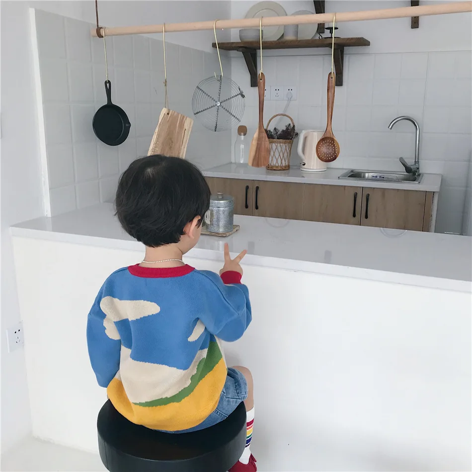 Tonytaobaby осень-зима одежда куртка из искусственной кожи для мальчиков и девочек дети милые Цветной Круглый-свитера с высокой горловиной детские свитера