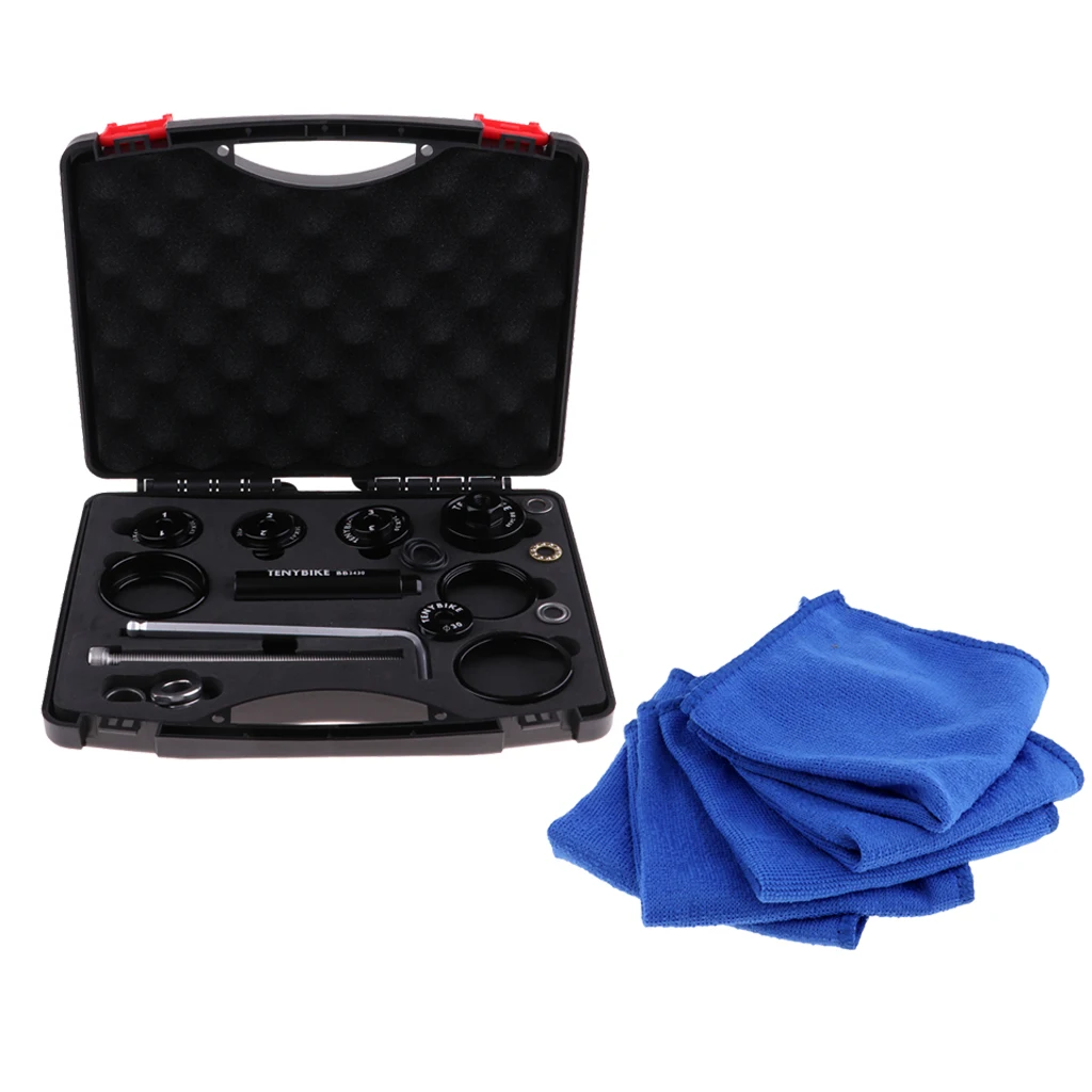 Bicycle Bearing Press Kit BB Tool with 5pcs Microfiber Bike Cleaning Care Towel Cloth for Cycles Maintain