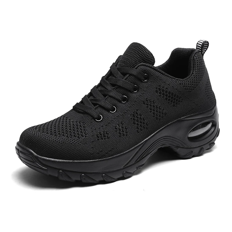 Женские кроссовки на платформе; обувь на плоской подошве с воздушной подушкой; женская повседневная спортивная обувь для бега; Легкая теннисная сетчатая обувь; большие размеры 41, 42 - Цвет: Black
