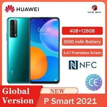 Huawei P Smart 2021 4GB 128GB NFC 48MP Quad Camera 5000 mAh Battery 6.67 Frameless Screen Carregamento rápido do celular Celular