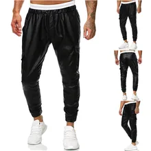 Модные эластичные мужские брюки карго из искусственной кожи; брюки с несколькими карманами; кожаные спортивные брюки для бега; уличная одежда; Pantalones Hombre XXL